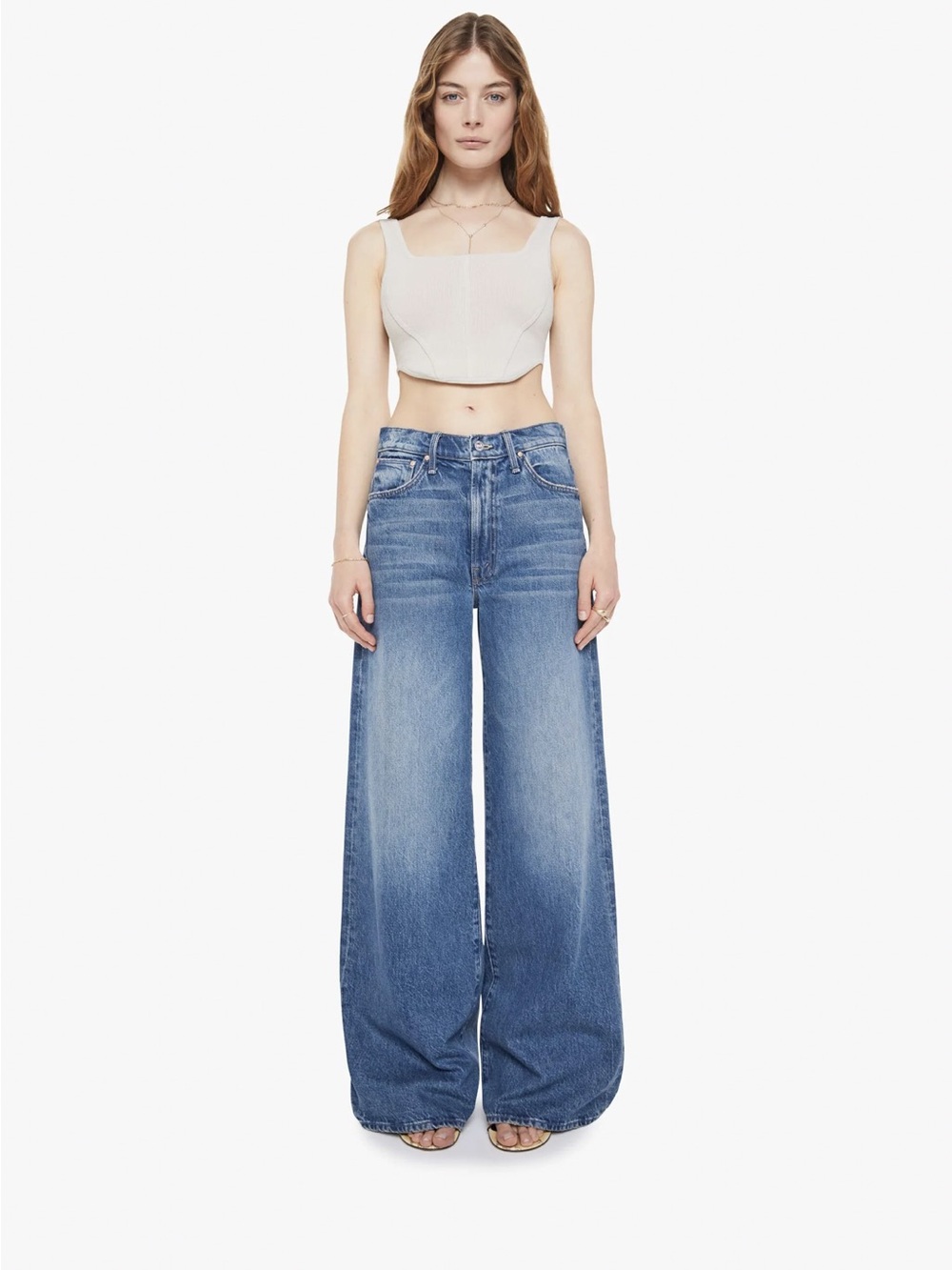 MOTHER Wide-Leg Flare Jeans in Medium Blue